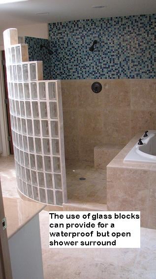 Glass block showers in fine bathroom upgrades in Austin, Texas