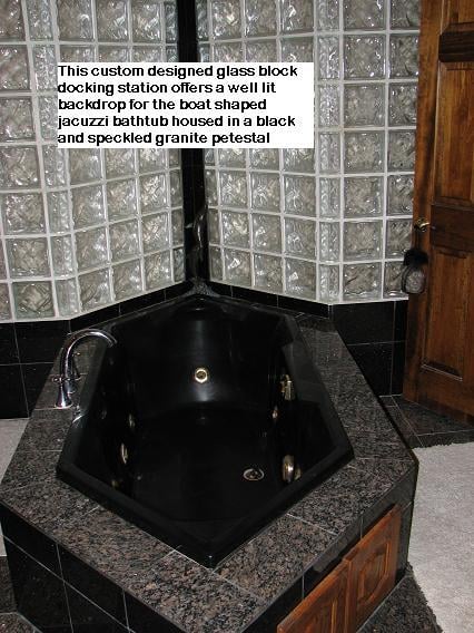 Glass Block accented Granite Tub Pedestalnite Tile 