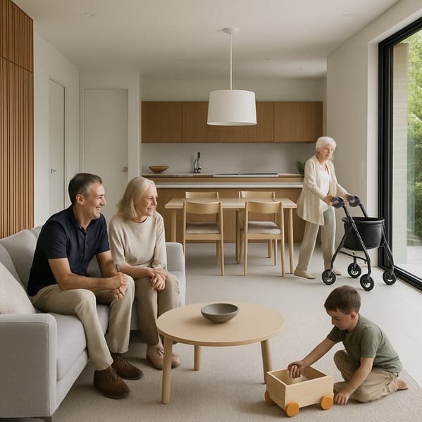 A sleek universal design multigenerational home interior